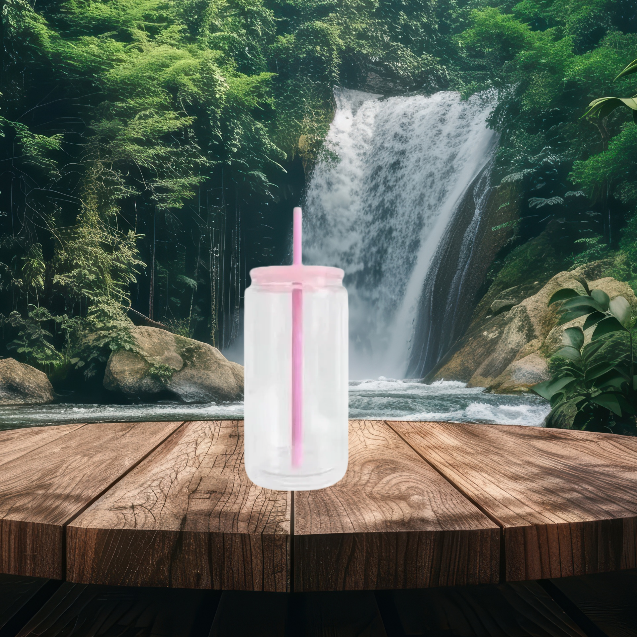 16oz Plastic Snow Globe (Pink Lid)