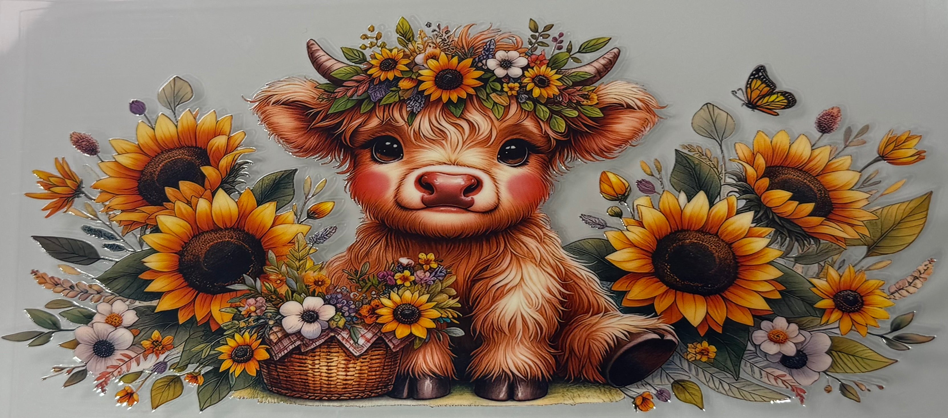 Highland Cow and Sunflowers